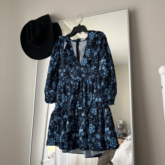 NSR Baby doll ruffle dress blue navy floral - Picture 8 of 9
